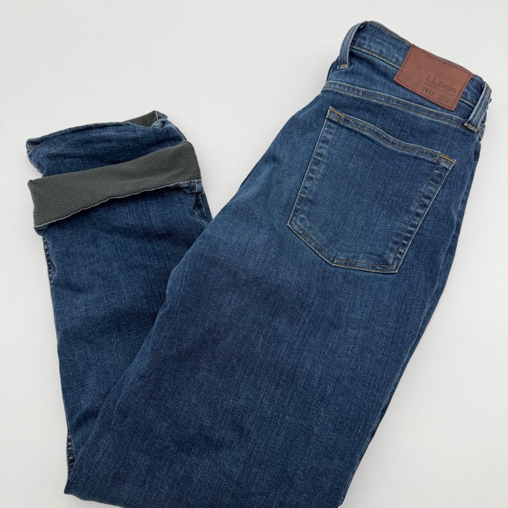 LL Bean 1912 Mens Lined Jeans 34x30 Blue Straight Leg Waffle Knit Lining 518147